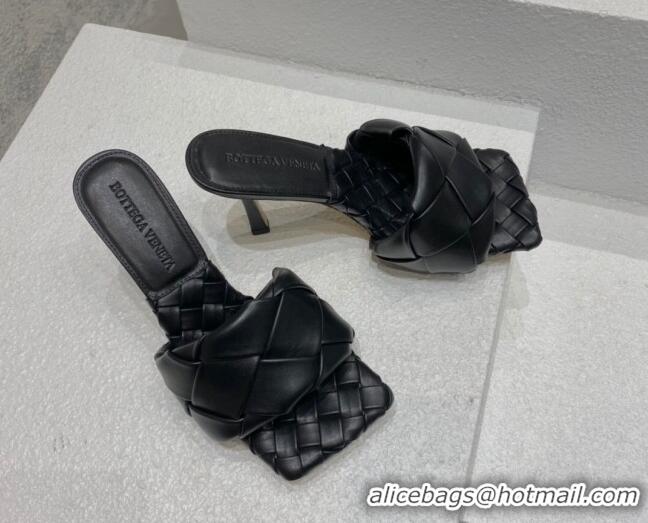 Luxury Bottega Veneta Woven Lambskin High Heel Slide Sandals 9.5cm Black 032131