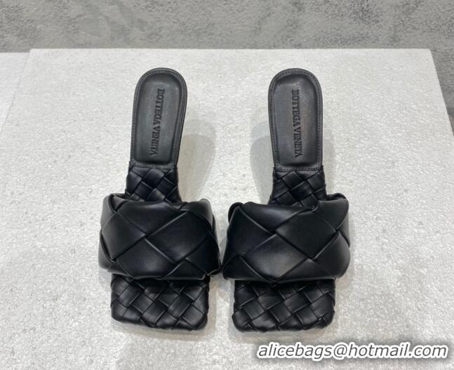 Luxury Bottega Veneta Woven Lambskin High Heel Slide Sandals 9.5cm Black 032131