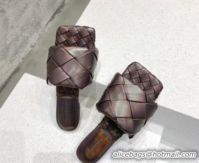 Grade Quality Bottega Veneta Woven Lambskin Flat Slide Sandals 9.5cm Iridescent/Brown 032135