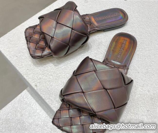 Grade Quality Bottega Veneta Woven Lambskin Flat Slide Sandals 9.5cm Iridescent/Brown 032135