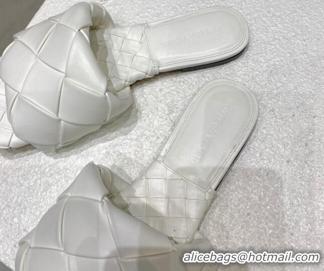 Good Looking Bottega Veneta Woven Lambskin Flat Slide Sandals 9.5cm Pearly White 032138