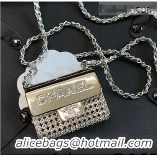 Grade Discount Chanel Metal Long Necklace/Tiny Bag AB7861 Silver/Crystal 2022