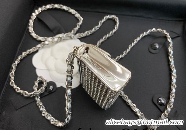 Grade Discount Chanel Metal Long Necklace/Tiny Bag AB7861 Silver/Crystal 2022