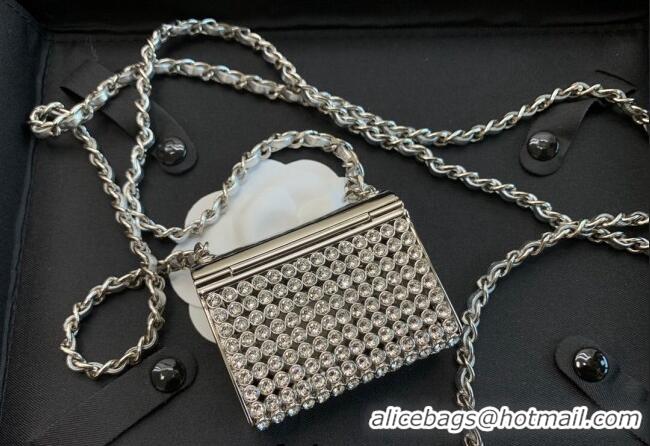 Grade Discount Chanel Metal Long Necklace/Tiny Bag AB7861 Silver/Crystal 2022