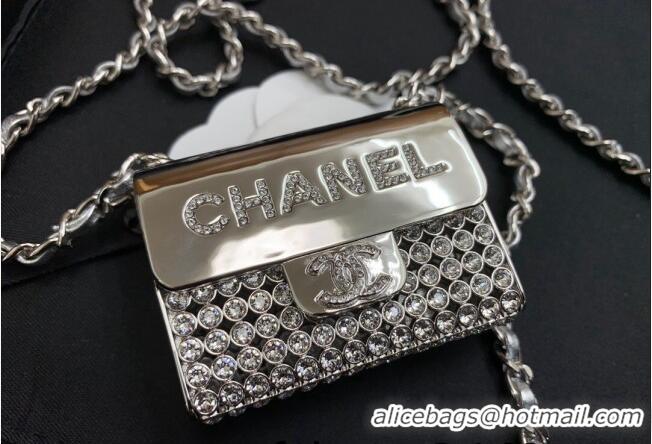 Grade Discount Chanel Metal Long Necklace/Tiny Bag AB7861 Silver/Crystal 2022