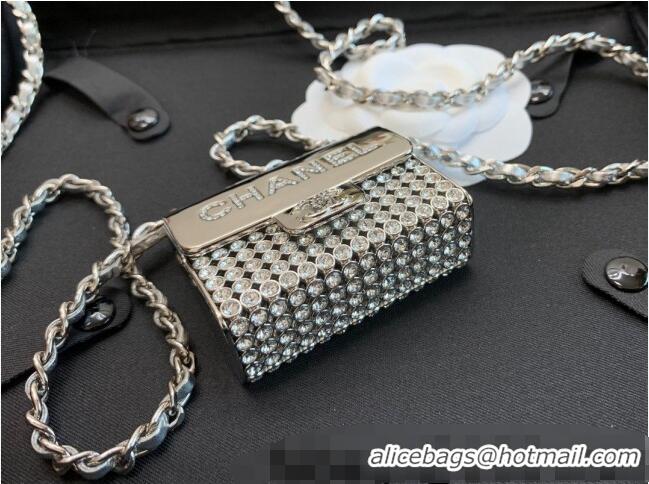 Grade Discount Chanel Metal Long Necklace/Tiny Bag AB7861 Silver/Crystal 2022