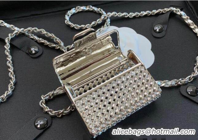 Grade Discount Chanel Metal Long Necklace/Tiny Bag AB7861 Silver/Crystal 2022