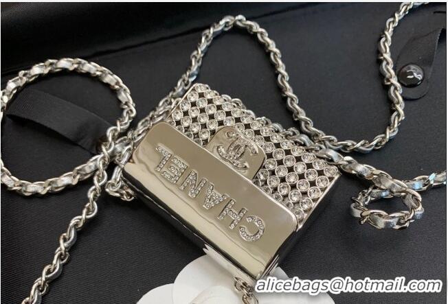 Grade Discount Chanel Metal Long Necklace/Tiny Bag AB7861 Silver/Crystal 2022