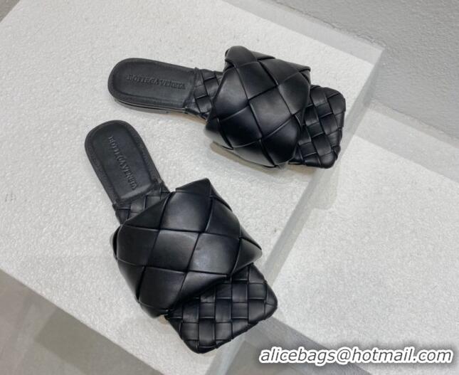 Durable Bottega Veneta Woven Lambskin Flat Slide Sandals 9.5cm Black 032146