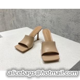 aaaaa Bottega Veneta Stretch Lambskin High Heel Slide Sandals 9.5cm Beige 032148