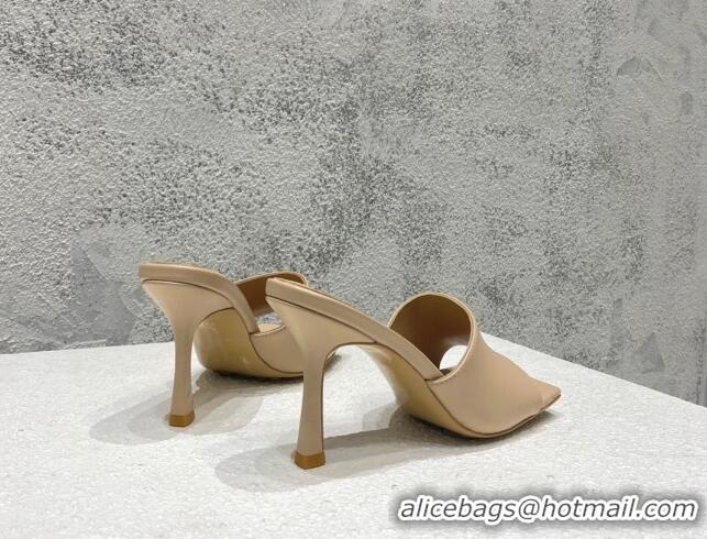 aaaaa Bottega Veneta Stretch Lambskin High Heel Slide Sandals 9.5cm Beige 032148