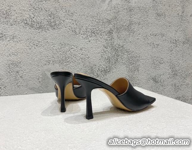 Top Design Bottega Veneta Stretch Lambskin High Heel Slide Sandals 9.5cm Black 032149