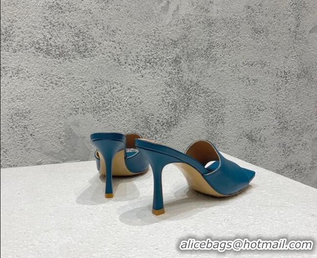 Best Product Bottega Veneta Stretch Lambskin High Heel Slide Sandals 9.5cm Blue 032150