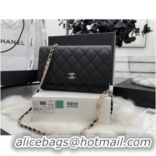 Inexpensive Chanel WOC Original Caviar Leather Flap cross-body bag CC33815 black & Silver chain