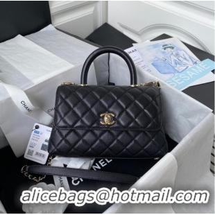 Super Quality Chanel flap bag with top handle Grained Calfskin gold-Tone Metal A92990 black