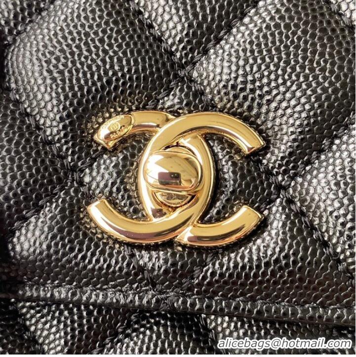 Super Quality Chanel flap bag with top handle Grained Calfskin gold-Tone Metal A92990 black