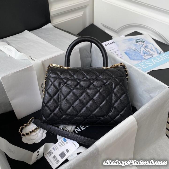 Super Quality Chanel flap bag with top handle Grained Calfskin gold-Tone Metal A92990 black