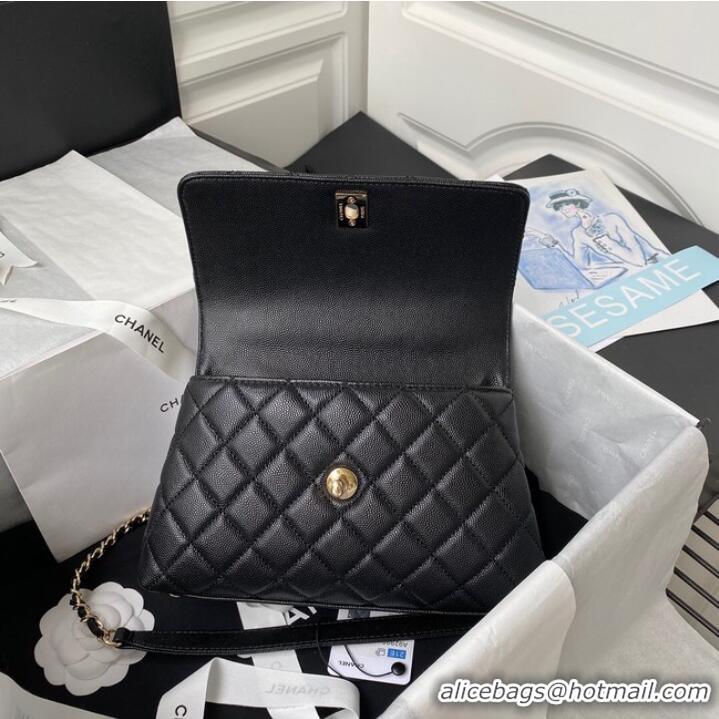 Super Quality Chanel flap bag with top handle Grained Calfskin gold-Tone Metal A92990 black