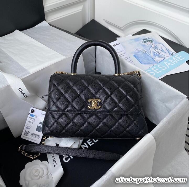 Super Quality Chanel flap bag with top handle Grained Calfskin gold-Tone Metal A92990 black