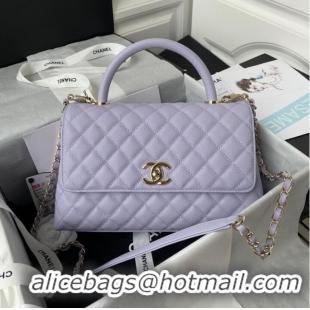 Top Quality Chanel flap bag with top handle Grained Calfskin gold-Tone Metal A92991 light purple