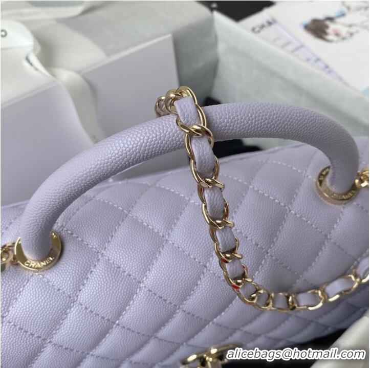 Top Quality Chanel flap bag with top handle Grained Calfskin gold-Tone Metal A92991 light purple