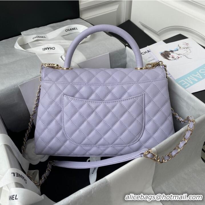 Top Quality Chanel flap bag with top handle Grained Calfskin gold-Tone Metal A92991 light purple