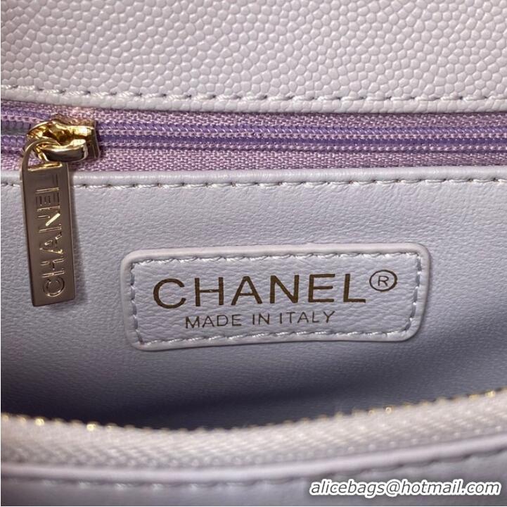 Top Quality Chanel flap bag with top handle Grained Calfskin gold-Tone Metal A92991 light purple