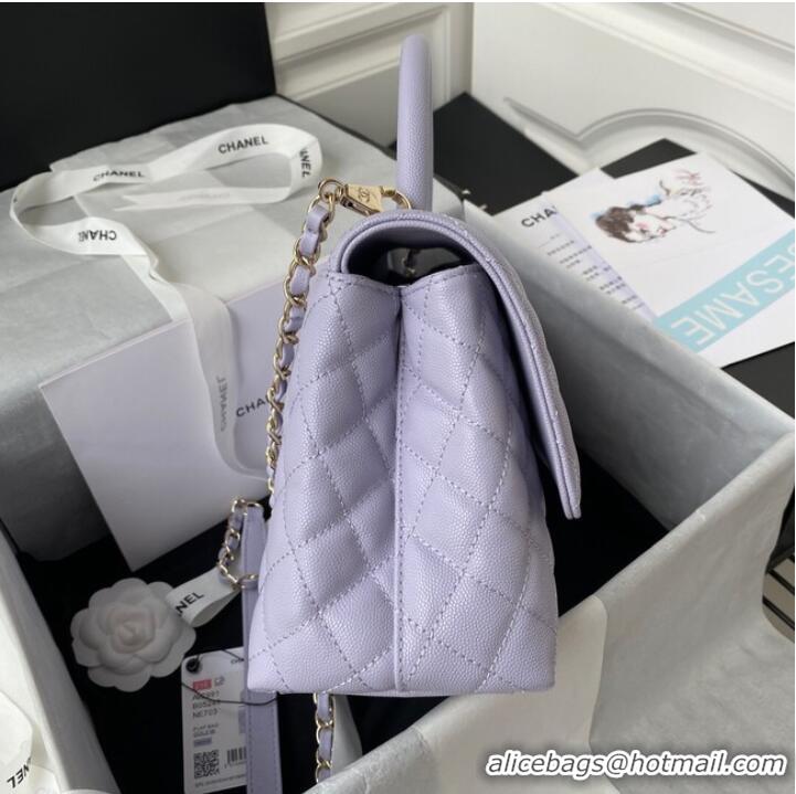 Top Quality Chanel flap bag with top handle Grained Calfskin gold-Tone Metal A92991 light purple