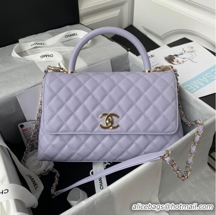 Top Quality Chanel flap bag with top handle Grained Calfskin gold-Tone Metal A92991 light purple