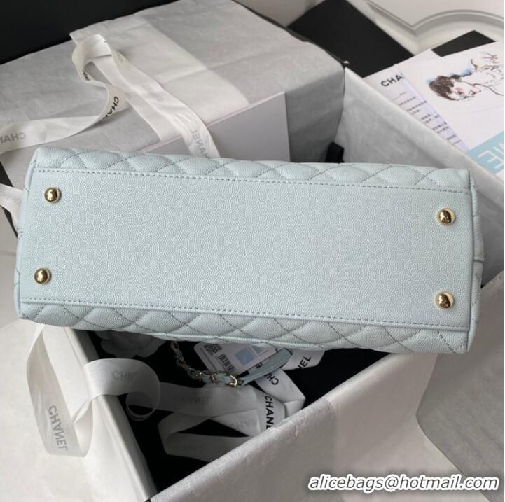 Discount Chanel flap bag with top handle Grained Calfskin gold-Tone Metal A92991 light blue