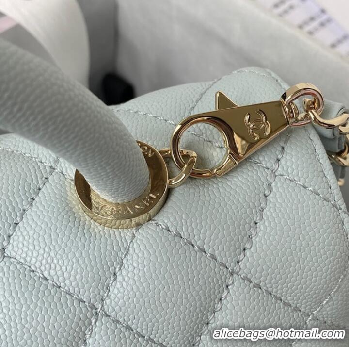 Discount Chanel flap bag with top handle Grained Calfskin gold-Tone Metal A92991 light blue