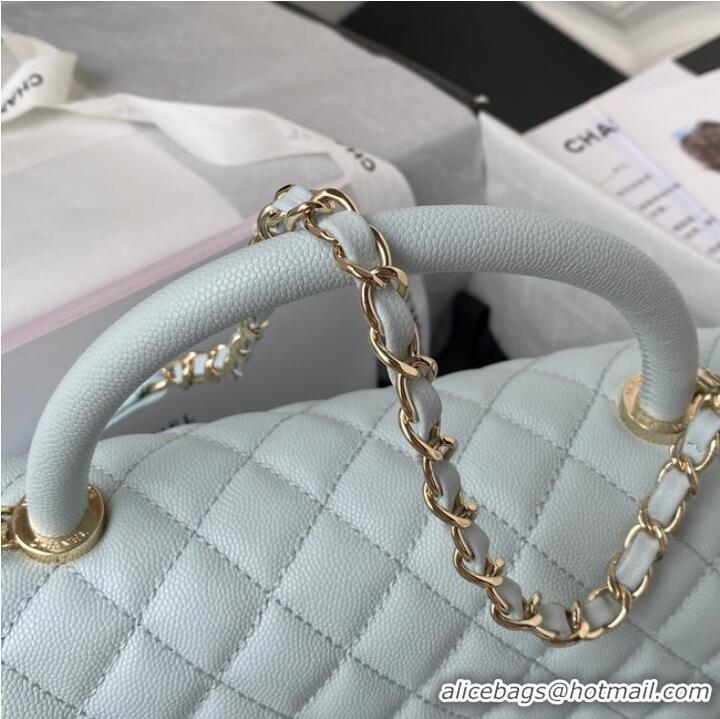 Discount Chanel flap bag with top handle Grained Calfskin gold-Tone Metal A92991 light blue