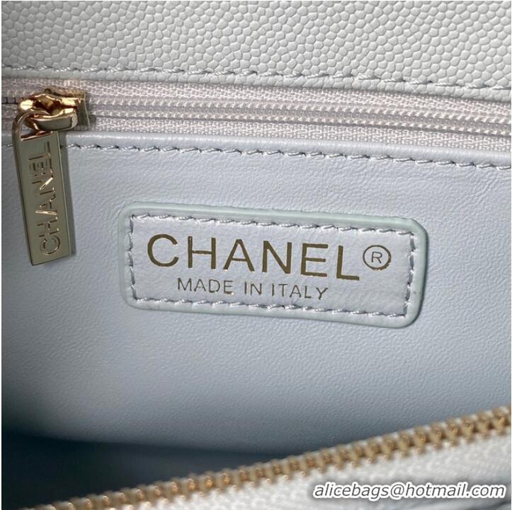 Discount Chanel flap bag with top handle Grained Calfskin gold-Tone Metal A92991 light blue