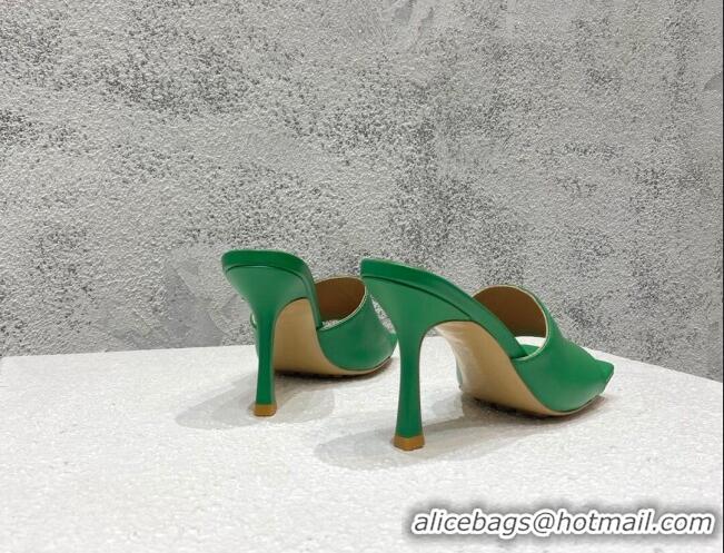 Luxury Discount Bottega Veneta Stretch Lambskin High Heel Slide Sandals 9.5cm Green 032152