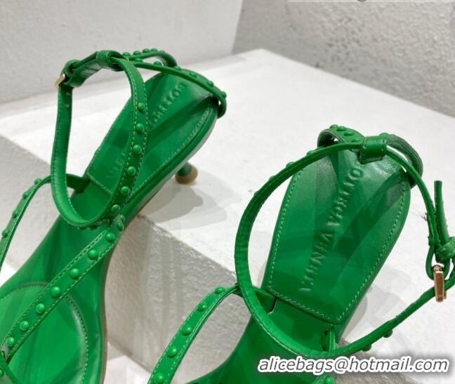 Shop Duplicate Bottega Veneta Dot Lambskin Medium-Heel Sandals 5.5cm Green 032155