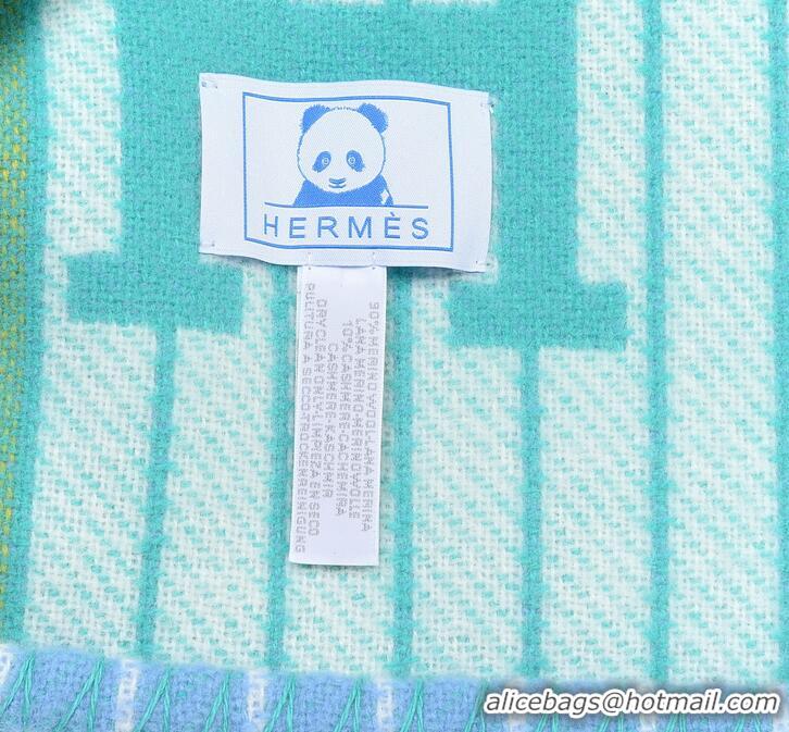 New Discount HERMES Wool Cashmere Avalon Passe-Passe Blanket 830160 Bleuet