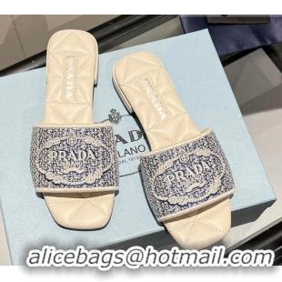 AAAAA Prada Fabric Flat Slide Sandals Blue/Nude 032393