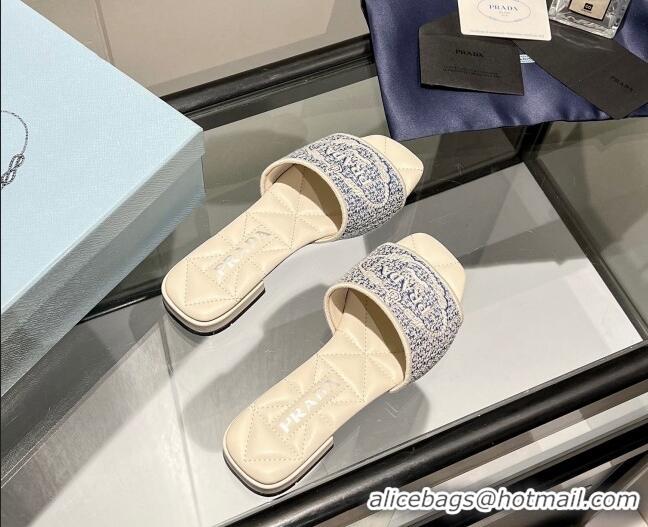 AAAAA Prada Fabric Flat Slide Sandals Blue/Nude 032393