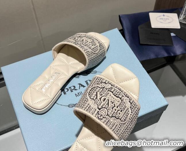 Low Cost Prada Fabric Logo Flat Slide Sandals Black/Nude 032397