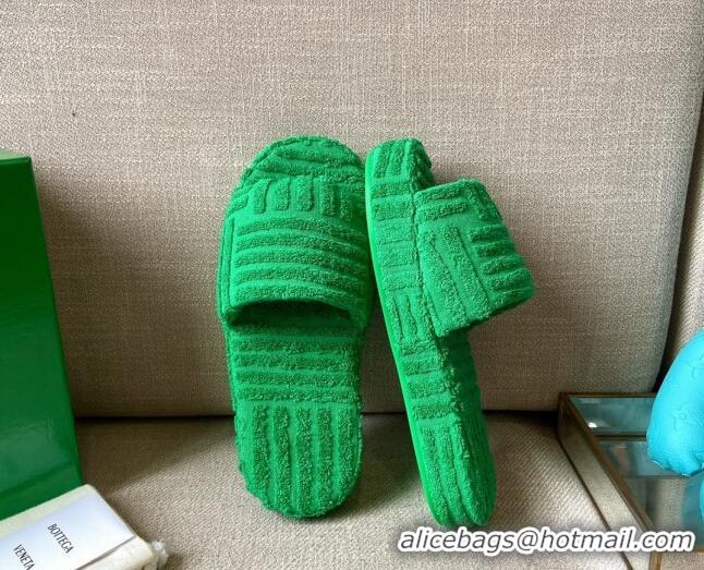 Good Quality Bottega Veneta Resort Sponge Towel Slides Sandals Grass Green 032173