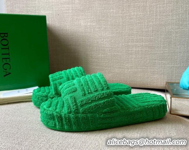 Good Quality Bottega Veneta Resort Sponge Towel Slides Sandals Grass Green 032173