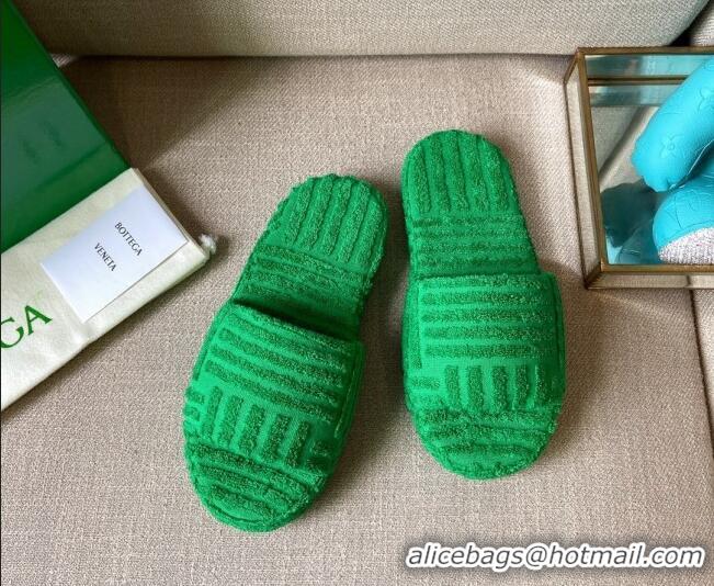 Good Quality Bottega Veneta Resort Sponge Towel Slides Sandals Grass Green 032173