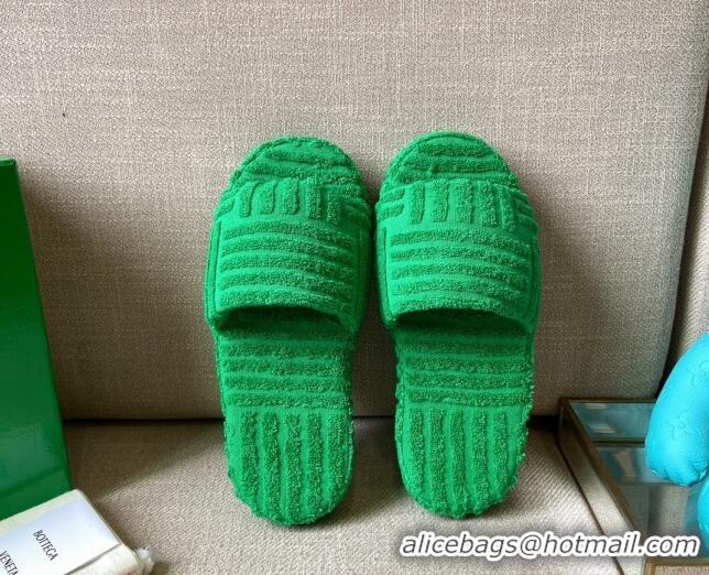 Good Quality Bottega Veneta Resort Sponge Towel Slides Sandals Grass Green 032173