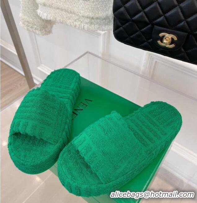 Good Looking Bottega Veneta Resort Sponge Towel Slides Sandals Green 032175