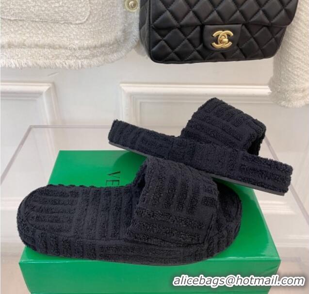 Durable Bottega Veneta Resort Sponge Towel Slides Sandals Black 032175