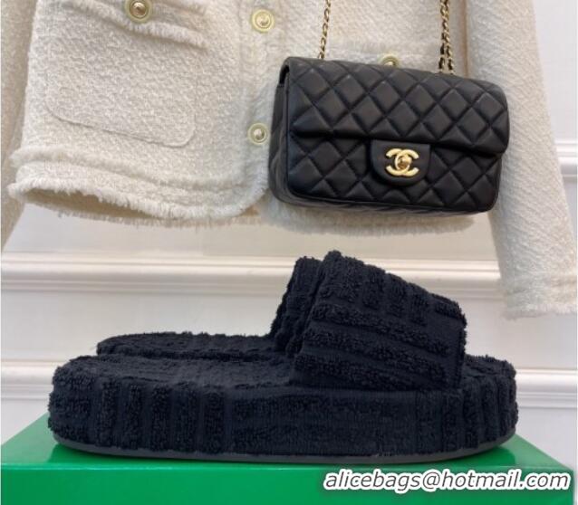 Durable Bottega Veneta Resort Sponge Towel Slides Sandals Black 032175