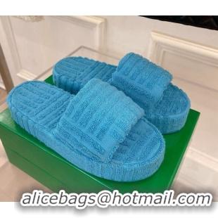 Sophisticated Bottega Veneta Resort Sponge Towel Slides Sandals Light Blue 032177