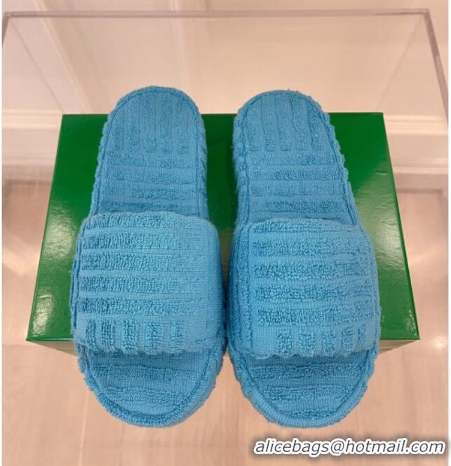 Sophisticated Bottega Veneta Resort Sponge Towel Slides Sandals Light Blue 032177