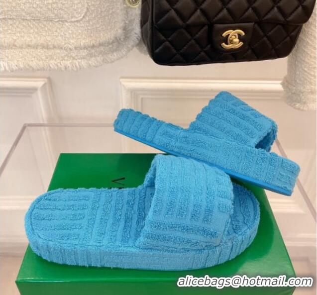 Sophisticated Bottega Veneta Resort Sponge Towel Slides Sandals Light Blue 032177