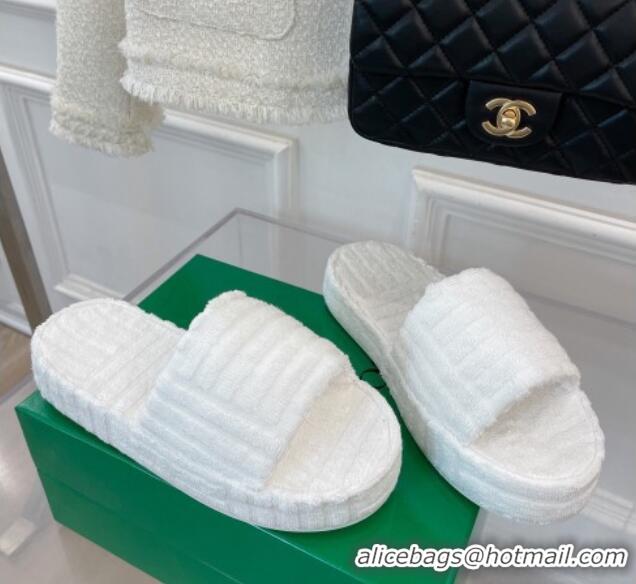 Trendy Design Bottega Veneta Resort Sponge Towel Slides Sandals White 032179